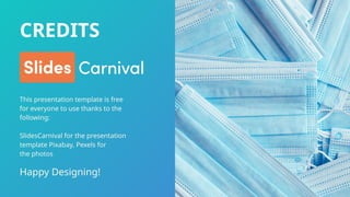 This presentation template is free
for everyone to use thanks to the
following:
SlidesCarnival for the presentation
template Pixabay, Pexels for
the photos
Happy Designing!
CREDITS
 