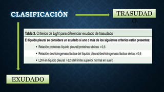 CLASIFICACIÓN TRASUDAD
O
EXUDADO
 