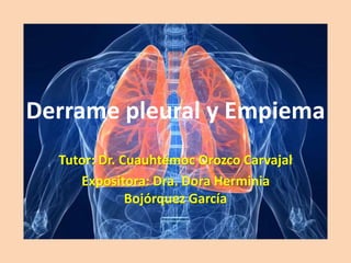 Derrame pleural y Empiema
Tutor: Dr. Cuauhtémoc Orozco Carvajal
Expositora: Dra. Dora Herminia
Bojórquez García
 