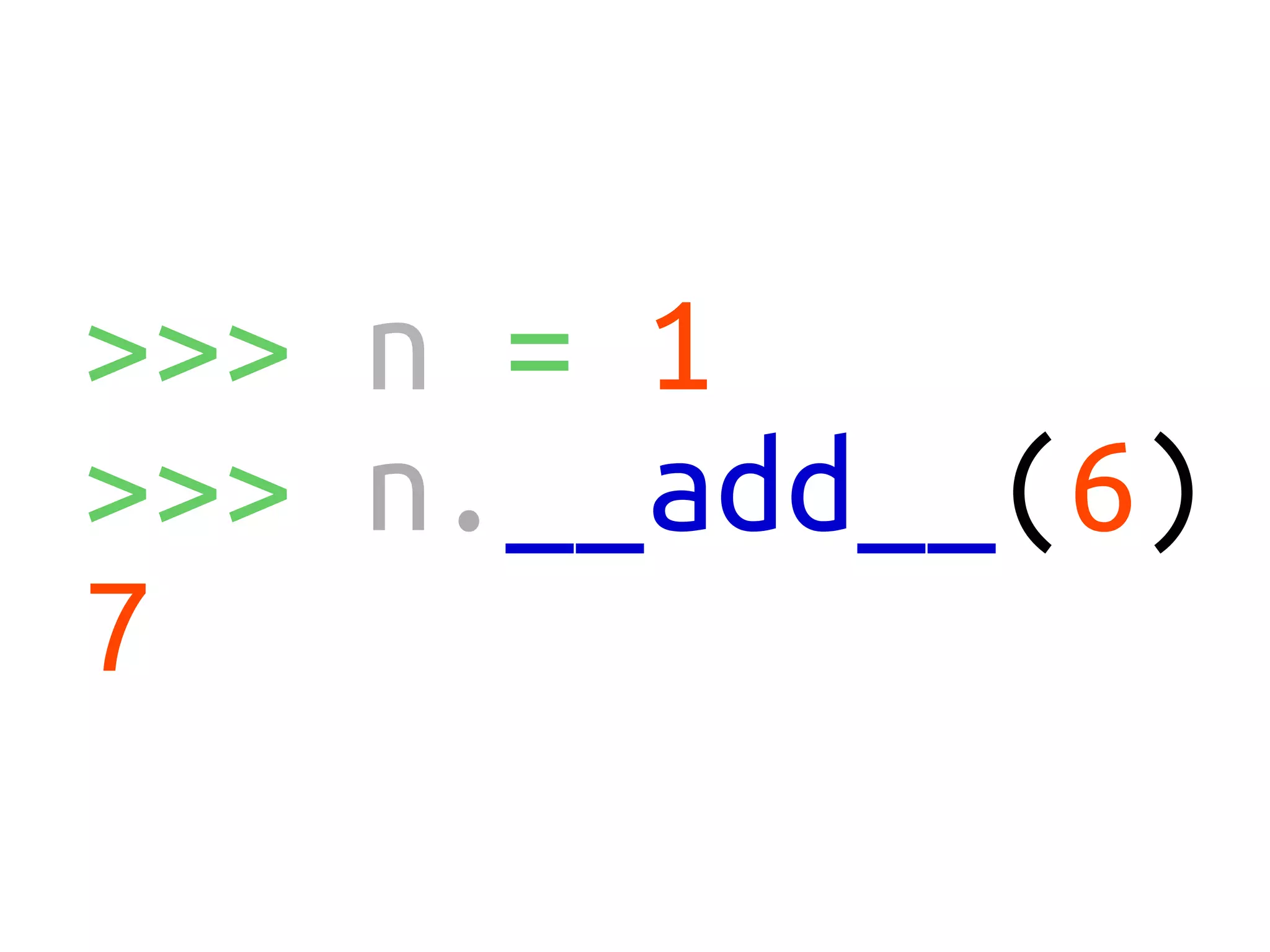 >>> n = 1
>>> n.__add__(6)
7
 