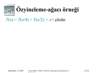 Özyineleme-ağacı örneği
T(n) = T(n/4) + T(n/2) + n2: çözün




 September 12, 2005   Copyright © 2001-5 Erik D. Demaine and Charles E.   L2.26
 