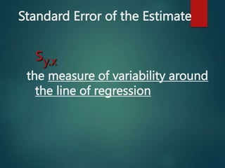 Standard Error of the Estimate
sy.x
the measure of variability around
the line of regression
 