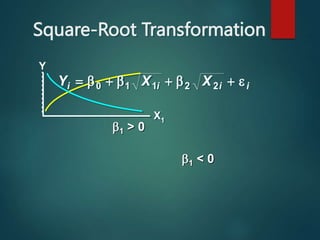 Square-Root Transformation
Y
X1
Y X X
i i i i
   
   
0 1 1 2 2
1 > 0
1 < 0
 