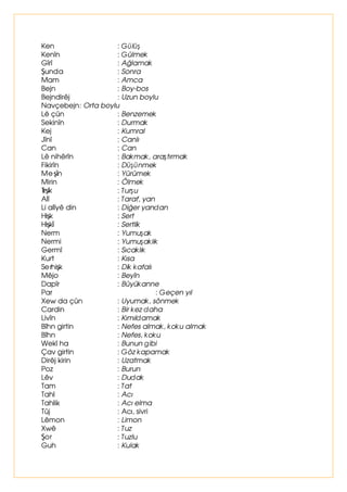 5RMEDù+HVHQ 
 5RMEDù0DPRVWH 
  DZDÇ 
 %DùLPVSDVGLNLP 
 1DYÃWHÀLH 
 1DYÃPLQ=HUÃH 
(ZÀLQH 
(ZVÃYLQ 
6ÃYÀLUHQJLQ 
(ZVRU Ô]HULQ 
(ZÀLH 
(ZND[L]H 
.D[L]ÀLUHQJH 
.D[L]VLSÇH 
4HOHPÀLUHQJH 
4HOHPUHùH 
1DYÃWHÀLH 
1DYÃPLQ7HURH 
=PDQÃWHÀLH 
=PDQÃPLQ.XUGÇH 
,NLQFLJUXSVDKÛV]DPLUL 
 