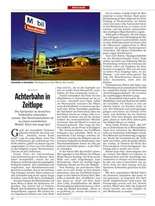 Wirtschaft

                                                                                                                               Seit 25 Jahren verfolgt Cadd die Ben-
                                                                                                                            zinpreise in seiner Heimat. Nach seiner
                                                                                                                            Beobachtung ist Sprit aufgrund der Preis-
                                                                                                                            bindung in Westaustralien im Schnitt
                                                                                                                            zwei Cent teurer. Das System dort brem-
                                                                                                                            se den Wettbewerb aus, er verliere an In-
                                                                                                                            tensität, und das komme insbesondere
                                                                                                                            den mächtigen Ölgesellschaften zugute.
                                                                                                                               Dafür gibt es Hinweise. Als sich Austra-
                                                                                                                            lien 2008 gegen eine Übertragung des Mo-
                                                                                                                            dells auf das ganze Land entschied, wurde
                                                                                                                            in einer Anhörung darauf verwiesen, dass
                                                                                                                            die Ölkonzerne ausgerechnet in West-
                                                                                                                            australien die größten Gewinnspannen
                                                                                                                            verbuchten. Die kleinen Tankstellen da-
                                                                                                                            gegen zögen den Kürzeren.
                                                                                                                               Axel Graf Bülow, Hauptgeschäftsfüh-
                                                                                                                            rer des Bundesverbandes Freier Tank-
                                                                                                                            stellen, hat dafür eine Erklärung: Mit der
                                                                                                                            Preisbindung verlieren die Stationen die




                                                                                            MARC DOZIER / HEMIS.FR / LAIF
                                                                                                                            Freiheit, sofort auf Vorgaben der Kon-
                                                                                                                            kurrenz zu reagieren. Wer sich auf einen
                                                                                                                            zu hohen Preis festgelegt habe, sei der
                                                                                                                            Dumme – und zwar einen ganzen Tag
                                                                                                                            lang. Die Branchenriesen könnten das
                                                                                                                            locker durchstehen, nicht aber die
Tankstelle in Australien: Höchstpreise in den Weiten des Landes                                                             Kleinen.
                                                                                                                               Verbandsmann Bülow hält daher eine
                                              Esso und Co., die an der Zapfsäule zur-                                       Preisbindung nach australischem Vorbild
                BENZIN                        zeit ein wildes Preis-Auf-und-Ab veran-                                       für „ziemlichen Unfug“. Er fürchtet einen
                                              stalten, die Tour vermasseln, meint er.                                       „Vernichtungspreiskampf“, der zu Lasten

     Achterbahn in                               Zuletzt schwankten die Preise bei den
                                              Marktführern in Deutschland um bis zu
                                              14 Cent – innerhalb eines Tages. Selbst
                                                                                                                            der unabhängigen Betreiber ginge.
                                                                                                                               In Deutschland beherrschen die zwei
                                                                                                                            Marktführer Aral und Shell fast die Hälfte

       Zeitlupe                               am Wochenende verteuern die Ölkon-
                                              zerne den Kraftstoff, vor kurzem war dies
                                              noch tabu. Solche Ausschläge empfänden
                                                                                                                            des Geschäfts. Sie können es sich am
                                                                                                                            ehesten leisten, ein bisschen teurer zu
                                                                                                                            sein. Ihre Stationen sind meist günstiger
  Die Spritpreise an deutschen                die Autofahrer als frustrierend, hatte das                                    gelegen und bieten ein breiteres Sorti-
     Tankstellen schwanken                    Kartellamt bereits im vorigen Jahr in ei-                                     ment, vom Brötchen bis zur Fachzeit-
extrem. Das Bundeskartellamt rät              ner Studie bemerkt und auf die Verläss-                                       schrift. Viele ihrer Kunden sind Stamm-
                                              lichkeit des westaustralischen Modells                                        gäste, denen es nicht allein darum geht,
     zu einem australischen                   verwiesen. Nun hat Mundt es erneut ins                                        das billigste Benzin zu tanken.
  Modell. Doch was taugt das?                 Gespräch gebracht. Aber taugt das Sys-                                           Diese starke Position spielt „Big Oil“
                                              tem wirklich, um die Preise zu bändigen?                                      aus, in Deutschland wie in Westaustralien.


G
         opal, der freundliche Tankwart          Die Verantwortlichen von FuelWatch                                         Auch dort schrecken die Marktführer
         indischer Herkunft, hat nicht viel   behaupten dies jedenfalls. Mehr als 20                                        nicht vor drastischen Aufschlägen zurück.
         Zeit. „Draußen wartet Kund-          australische Cent betrage zuweilen die                                        Von Mittwoch auf Donnerstag vergange-
schaft“, sagt der junge Mann. Seine Sta-      Differenz zwischen der billigsten und der                                     ner Woche hat beispielsweise die Tank-
tion in Roleystone, gut 30 Kilometer von      teuersten Tankstelle im Bundesstaat, eine                                     stelle von Caltex, einer der großen Ketten
Perth entfernt, gehört an diesem Tag mit      Durchschnittsfamilie könne im Jahr gut                                        des Landes, in Stratton bei Perth den
umgerechnet 1,12 Euro pro Liter Benzin        und gern 600 Dollar sparen – in der Theo-                                     Preis um gleich 17 Cent hochgejazzt. Am
zu den billigsten in ganz Westaustralien.     rie zumindest.                                                                Freitag sank er wieder um 2 Cent.
Und das ist kein Geheimnis.                      In der Praxis fällt dies freilich schwer.                                     Rasant nach oben, dann langsam wie-
   Grund: Unter der Internetadresse           Wer irgendwo in den Weiten der Pilbara-                                       der zurück: Das Muster ist bekannt, in
www.fuelwatch.wa.gov.au können Auto-          Wüste Benzin benötigt, hat keine große                                        Westaustralien sind die Ausschläge also
fahrer herausfinden, welche der 556           Wahl und zahlt notgedrungen auch                                              mindestens so intensiv wie hierzulande.
Stationen im Bundesstaat den günstigsten      Höchstpreise. Nicht nur deshalb hegen                                         Es gibt nur einen Unterschied: Am an-
Kraftstoff anbietet. Alle Tankstellen sind    Fachleute Zweifel am Sinn des Modells.                                        deren Ende der Welt bewegt sich die
verpflichtet, dem Handelsministerium             Don Harding, ein australischer Öko-                                        Spritpreis-Achterbahn gleichsam in Zeit-
den Preis zu melden, den sie am nächsten      nom, ist in einer Studie zu dem Schluss                                       lupe.
Tag verlangen werden. Dann müssen sie         gekommen, dass das FuelWatch-System                                              Mit dem australischen Modell hätten
sich 24 Stunden lang an die eigene Vorga-     sogar zu eher höheren Preisen führt. Man                                      die deutschen Autofahrer also kaum et-
be halten, sonst droht ihnen ein Bußgeld.     sollte es deshalb eher „FoolWatch“ nen-                                       was gewonnen, im Gegenteil: Der Sprit
   Seit 2001 können die Westaustralier auf    nen, lästert er: „Fool“ wie Narr. Auch                                        würde möglicherweise noch teurer, die
diese Weise in Ruhe die Spritpreise ver-      Alan Cadd, Geschäftsführer der Markt-                                         Preissprünge setzten sich fort. Kartell-
gleichen. Das System hat es Andreas           forschungsfirma Informed Sources, über-                                       wächter Mundt aber hätte das Gegenteil
Mundt, dem Präsidenten des Bonner Bun-        zeugt das Modell keinesfalls. „Wenn es                                        dessen bewirkt, was seine Aufgabe ist:
deskartellamts, angetan. Mit solchen fes-     so großartig ist, warum übernimmt es                                          den Wettbewerb zu stärken.
ten Tageskursen könnte man Aral, Shell,       dann keiner?“                                                                                            ALEXANDER JUNG

68                                                  D E R   S P I E G E L   1 1 / 2 0 1 2
 