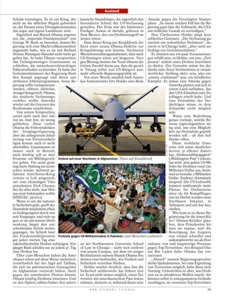 Ausland

Schuld vorzulegen. Es ist ein Krieg, der kanische Staatsbürger, die eigentlich den Attacke gegen die Vereinigten Staaten
nicht an die üblichen Regeln gebunden besonderen Schutz der US-Verfassung plane. „In einem solchen Fall hat die Re-
ist, der Einsatz eines Tötungskommandos, genießen. Der Erste war der Islamisten- gierung ganz klar die Vollmacht, die USA
das sogar auf eigene Landsleute zielt.     Prediger Anwar al Awlaki, geboren in mit tödlicher Gewalt zu verteidigen.“
   Eigentlich war Barack Obama angetre- New Mexico, den ein Drohnenangriff im              Den Chefjuristen Holder plagt kein
ten, die „imperiale Präsidentschaft“ von Jemen tötete.                                  schlechtes Gewissen. „Die Verfassung ga-
George W. Bush zu beenden, dessen Re-         Dass dieser Krieg per Knopfdruck der rantiert ein ordentliches Verfahren“, do-
gierung sich eine Machtvollkommenheit Kern einer neuen Obama-Doktrin zur zierte er in Chicago kühl, „aber nicht un-
angemaßt hatte, wie es sie seit Richard Kriegsführung sein könnte, fürchteten bedingt ein Gerichtsverfahren.“
Nixons Watergate-Skandal nicht mehr ge- Menschenrechtsorganisationen, aber auch            Es müssten nur ein paar Voraussetzun-
geben hat. So hatte Obama versprochen, US-Strategen schon seit längerem. Vori- gen erfüllt sein, so Holder, um eine „Ziel-
das Gefangenenlager Guantanamo zu gen Montag räumte das Team Obama die person“ mittels einer Drohne hinrichten
schließen, die menschenrechtswidrigen letzten Zweifel daran aus, dass die geziel- zu dürfen. Der Gesuchte müsse bei der
Foltermethoden zu beenden. Er hatte der te Tötung selbst von US-Bürgern nun- Qaida oder ihren Verbündeten in verant-
Geheimniskrämerei der Regierung Bush mehr offizielle Regierungspolitik ist.             wortlicher Stellung aktiv sein, also ein
den Kampf angesagt und deren um-              Vor einer Woche nämlich hielt Ameri- „enemy combatant“ sein, ein feindlicher
strittenen Abhörprogrammen. Seine Re- kas Justizminister Eric Holder eine Rede Kämpfer. Er müsse eine Attacke gegen
gierung sollte transparenter                                                                         Amerika planen und sich in
werden, offener, ehrlicher,                                                                          einem Land aufhalten, das
weniger kriegerisch. Obama,                                                                          den USA Erlaubnis zum Zu-
der studierte Verfassungs-                                                                           schlagen erteilt habe. Und
rechtler, wollte Amerika                                                                             eine Festnahme des Ver-
wieder auf die Grenzen des                                                                           dächtigen müsse zu dem
Rechtsstaats verpflichten.                                                                           Zeitpunkt nicht möglich
   Von seinen Versprechen,                                                                           sein.
soviel steht nach drei Jah-                                                                             Wann eine Bedrohung
ren im Amt fest, ist wenig                                                                           genau vorliegt, welche Be-
geblieben. Zwar verbot                                                                               weise regierungsintern nö-
Obama die Folterpraktiken                                                                            tig sind, wie eine Möglich-
der Vorgängerregierung,                                                                              keit zur Festnahme geprüft
aber die unbegrenzte Inhaf-                                                                          werden soll – all dies ließ
tierung von Terrorverdäch-                                                                           Holder offen.
tigen konnte auch er nicht                                                                              Diese rechtliche Grau-




                                                                                                    POLARIS / LAIF
abschaffen. Guantanamo ist                                                                           zone tritt umso deutlicher
immer noch in Betrieb,                                                                               hervor, je offener Ameri-
auch künftig soll es dort                                                                            kas „Drohnenabhängigkeit“
Prozesse vor Militärgerich- Drohne auf einer Startbahn in Afghanistan: Töten auf Knopfdruck          („Washington Post“) erkenn-
ten geben. Für seine grim-                                                                           bar wird. 2002 gaben US-Mi-
mig harte Haltung im inzwi-                                                                          litärs für Drohnen rund 550
schen wieder weltweit ge-                                                                            Millionen Dollar aus, heute
führten Anti-Terror-Krieg                                                                            sind es beinahe 5 Milliarden
erntete er Lob ausgerech-                                                                            Dollar. Tendenz: dramatisch
net vom ehemaligen Vize-                                                                             steigend. Die US-Luftwaffe
präsidenten Dick Cheney,                                                                             trainiert mittlerweile mehr
der für alles steht, was Oba-                                                                        Piloten für Drohnenein-
ma einst bekämpfen wollte                                                                            sätze als für Kampfflieger,
(SPIEGEL 39/2011).                                                                                   erst im Herbst wurden neue
   Wenn es um die nationa-                                                                           Startbasen bekannt, in
le Sicherheit geht, greift der                                                                       Äthiopien und auf den Sey-
Demokrat mindestens eben-                                                                            chellen.
so bedingungslos durch wie                                                                              Wie kam es zu dieser Be-
sein Vorgänger, und viele sa-                                                                        geisterung für die leisen Kil-
                                                                                                    ASIF HASSAN / AFP




gen, er sei mit seinem Droh-                                                                         ler? Obama-Kritiker glau-
nenkrieg längst den ent-                                                                             ben, dem Präsidenten kä-
scheidenden Schritt weiter-                                                                          men sie zupass, weil die
gegangen. Im Schnitt lässt                                                                           Beseitigung des Gegners
der Friedensnobelpreisträ- Proteste gegen US-Militäreinsätze in Pakistan: 2300 Menschen exekutiert   nun einmal schneller und
ger jeden vierten Tag eine                                                                           unkomplizierter sei als Fest-
raketenbestückte Drohne aufsteigen, Vor- an der Northwestern University School nahmen von und langwierige Prozesse
gänger Bush schickte nur an jedem 47. Tag of Law in Chicago – nicht weit entfernt gegen Top-Terroristen. Am Beispiel Osa-
eine Drohne los.                           von jenem Campus, auf dem ein junger ma Bin Laden habe Obama das vor-
   Über 2300 Menschen haben die Ame- Rechtsdozent namens Barack Obama Stu- exerziert.
rikaner schon auf diese Weise exekutiert, denten einst beibrachte, wie Freiheit und       „Absurd“ nennen Regierungssprecher
vornehmlich bei der Jagd auf Taliban, Sicherheit vereinbar bleiben.                     derlei Spekulationen. Sei eine Ergreifung
die sich im pakistanischen Grenzgebiet        Holder machte deutlich, dass ihm die von Terroristen möglich, habe diese stets
zu Afghanistan versteckt halten. Auch Sicherheit mittlerweile das höhere Gut Vorrang. Unbestritten ist aber, was Droh-
gegen die somalischen Piraten könnte ist. Es sei nicht immer möglich, einen Ter- nen zu so attraktiven Waffen macht: Sie
Obama künftig Drohnen einsetzen. Und roristen mit amerikanischem Pass festzu- können selbst in unwegsamstem Gelände
zu den Opfern zählen bisher drei ameri- nehmen, dozierte er, während dieser eine zuschlagen, sie versetzen Top-Terroristen
                                                  D E R   S P I E G E L   1 1 / 2 0 1 2                                         95
 