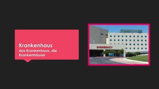 Krankenhaus

das Krankenhaus, die
Krankenhäuser

 