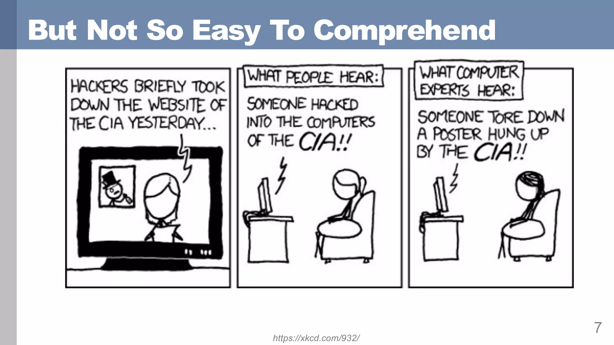 But Not So Easy To Comprehend
7
https://xkcd.com/932/
 