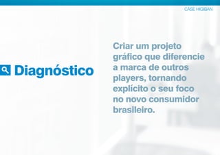 Diagnóstico
Criar um projeto
gráfico que diferencie
a marca de outros
players, tornando
explícito o seu foco
no novo consumidor
brasileiro.
CASE HIGIBAN
 