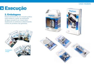 CASE HIGIBAN
Embalagens
Antigas
Execução
2. Embalagens
Desenvolvimento de um conceito gráfico
mais moderno a partir da estilização
da água somado à um visual clean,
destacando os atributos e diferenciando
a linha de produtos nas gôndolas.
 