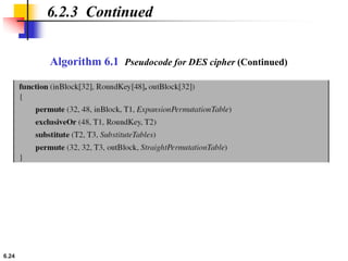 6.24
6.2.3 Continued
Algorithm 6.1 Pseudocode for DES cipher (Continued)
 