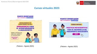 Asistencia Técnica Macrorregional 2023-DES
Cursos virtuales 2023
(Febrero - Agosto 2023) (Febrero - Agosto 2023)
 