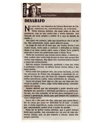 Desabafo - Isabel Magalhães no Jornal Costa do Sol