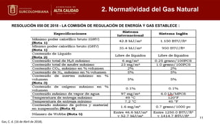 RESOLUCIÓN 050 DE 2018 - LA COMISIÓN DE REGULACIÓN DE ENERGÍA Y GAS ESTABLECE :
2. Normatividad del Gas Natural
Gas, C. d. (16 de Abril de 2018).
11
 