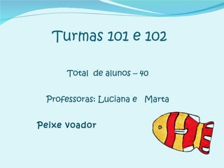Turmas 101 e 102 Total  de alunos – 40 Professoras: Luciana e  Marta Peixe voador 