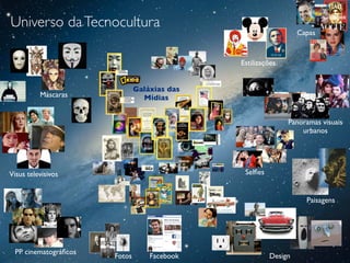 Universo daTecnocultura
Selfies
Estilizações
Máscaras
Facebook Design
PP cinematográficos
Visus televisivos
Paisagens
Capas
Galáxias das
Mídias
Panoramas visuais
urbanos
Fotos
 
