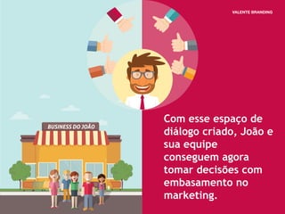 BUSINESS DO JOÃO
Com esse espaço de
diálogo criado, João e
sua equipe
conseguem agora
tomar decisões com
embasamento no
marketing.
 