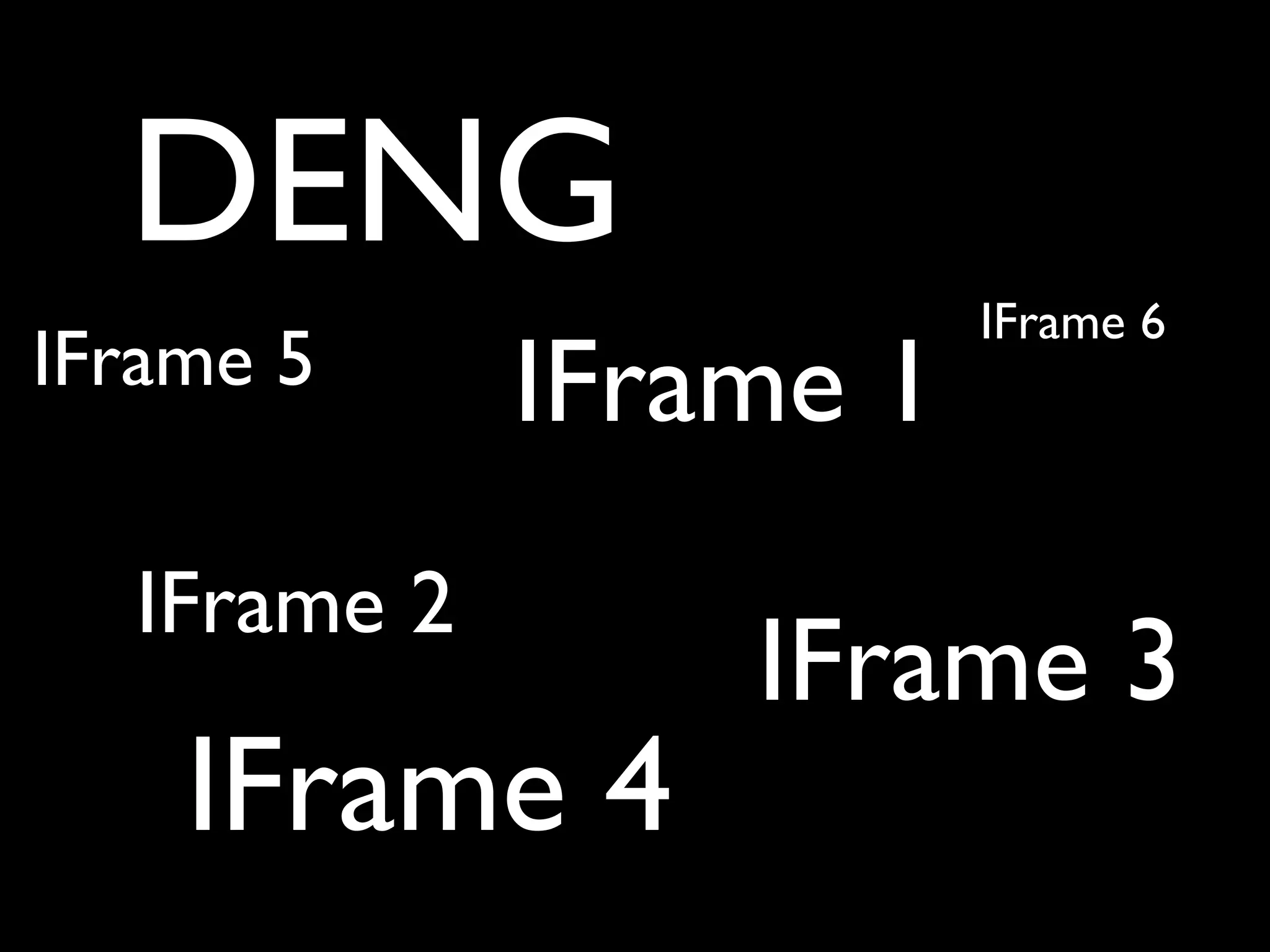 DENG
                        IFrame 6
IFrame 5     IFrame 1
  IFrame 2
                 IFrame 3
    IFrame 4
 