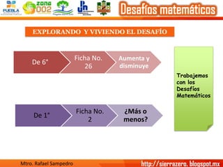 EXPLORANDO Y VIVIENDO EL DESAFÍO 
De 6° 
Ficha No. 26 
Aumenta y disminuye 
De 1° 
Ficha No. 2 
¿Más o menos? 
Trabajemos ...