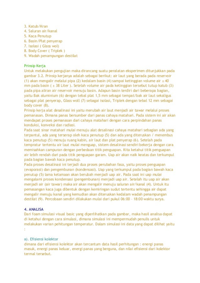 Desain alat destilasi air laut berbasis tenaga surya 