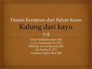 Dani Hanifatuzzahra (06)
Lu’lu’ Jauharatul M. (13)
Ribkhah Arvita Ekaristi (20)
Siti Farida R. (27)
Triastuty Septia Rini (28)
 