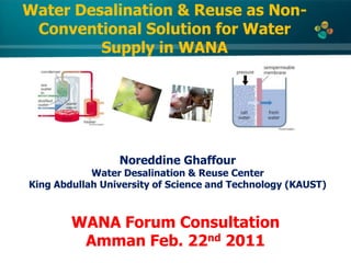 Water Desalination & Reuse as Non-Conventional Solution for Water Supply in WANA Noreddine Ghaffour Water Desalination & Reuse Center King Abdullah University of Science and Technology (KAUST) WANA Forum Consultation Amman Feb. 22nd 2011 