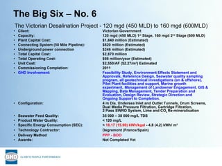 The Big Six – No. 6 The Victorian Desalination Project - 120 mgd (450 MLD) to 160 mgd (600MLD) <ul><li>Client: Victorian G...