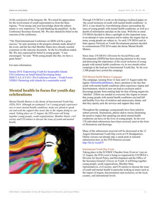 www.un.org/desa August 2014, Vol. 18, No. 08
DESA News | Newsletter of the UN Department of Economic and Social Affairs 3
...