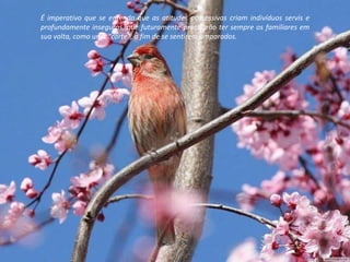 É imperativo que se entenda que as atitudes possessivas criam indivíduos servis e profundamente inseguros, que futuramente precisarão ter sempre os familiares em sua volta, como uma “corte”, a fim de se sentirem amparados. 