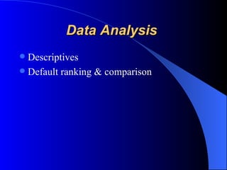 Data Analysis  Descriptives Default ranking & comparison   