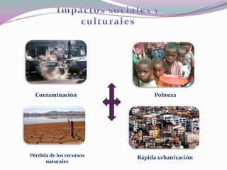 Contaminación                Pobreza




Pérdida de los recursos   Rápida urbanización
      naturales
 