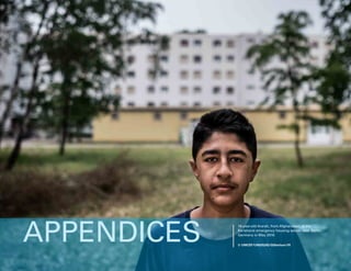 114 Uprooted >> Appendices
APPENDICES
16-year-old Ararsh, from Afghanistan, at the
Karlshorst emergency housing estate, near Berlin,
Germany in May 2016.
© UNICEF/UN025282/Gilbertson VII
 