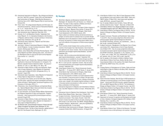 Uprooted >> Appendices 121
184 	 International Organization for Migration, ‘Bay of Bengal and Andaman
Sea Crisis’, May 2015, accessed 1 August 2016; and United Nations
High Commissioner for Refugees, ‘Mixed Maritime Movements in
South-East Asia in 2015’, UNHCR Regional Office for South-East Asia,
February 2016.
185 	 Flamm, Sarah, ‘The Linkage between Migration and Child Labour: An
international perspective’, Stanford Journal of International Relations,
vol. 12, no. 1, Autumn 2010, pp. 15–25.
186 	 Khan, Sherin, and Scott Lyon, Measuring Children’s Work in South
Asia, International Labour Organization, New Delhi, 2015.
187 	 Edmonds, Eric V., and Maheshwor Shrestha, ‘Independent Child
Labour Migrants’, Ch. 5 in International Handbook on the Economics
of Migration, edited by Amelie F. Constant and Klaus F. Zimmermann,
Edward Elgar, Cheltenham, 2013, pp. 98–120.
188 	 International Labour Organization, ‘Migration and Child Labour:
Essentials’, May 2011, p. 3.
189 	 John Bryant, ‘Children of International Migrants in Indonesia, Thailand
and the Philippines: A review of evidence and policies’, UNICEF
Innocenti, Working paper 2005-05, p. iii.
190 	 Calderon, Jaime, Barbara Rijks and Dovelyn Rannveig Agunias, ‘Asian
Labour Migrants and Health: Exploring policy routes’, Joint Series of
the IOM Regional Office for Asia and the Pacific and the Migration
Policy Institute, no. 2, June 2012.
191 	 Ibid.
192 	 Popkin, Barry M., and J. Richard Udry, ‘Adolescent Obesity Increases
Significantly in Second and Third Generation U.S. Immigrants: The
National Longitudinal Study of Adolescent Health’, The Journal of
Nutrition, vol. 128, no. 4, April 1998, pp. 701–706, p. 705.
193 	 Government of Nepal, Ministry of Labour and Employment, Depart-
ment of Foreign Employment, Labour Migration for Employment:
A status report for Nepal 2013/2014, 30 September 2014, p. 19,
accessed 1 August 2016.
194 	 International Labour Organization, ‘Labour Migration for Employment:
A Status Report for Nepal 2013/14’, October 2014.
195 	 For a summary of this research, see van de Glind, Hans, ‘Migration
and Child Labour: Exploring child migrant vulnerabilities and those of
children left-behind’, Working paper, International Programme on the
Elimination of Child Labour, 2010, p. 11.
196 	 Di Bartolomeo, Anna, Shushanik Makaryan, and Agnieszka Weinar,
eds., Regional Migration Report: Russia and Central Asia, European
University Institute, Florence, 2014, p. 23.
197 	 For more information, see Overseas Workers Welfare Administration,
the Philippines Department of Labour and Employment, ‘Programs
& Services’, <http://owwa.gov.ph/?q=content/programs-services>,
accessed 8 August 2016.
198 	 Government of Nepal, Ministry of Labour and Employment, Depart-
ment of Foreign Employment, Labour Migration for Employment: A
status report for Nepal 2013/2014, p. 14.
199	 PewResearchCentre,Second-GenerationAmericans:APortraitoftheAdult
ChildrenofImmigrants,PewResearchCentre,Washington,DC,2013.
200 	 Pew Research Centre, The Rise of Asian Americans, updated edition 4
April 2013, Pew Research Centre, Washington, DC, 2013.
5| Europe
201	 World Bank, Migration and Remittances Factbook 2016, 3rd ed.,
Washington, DC, December 2015; and Yanovich, Liza, ‘Children Left
Behind: The impact of labour migration in Moldova and Ukraine’,
Migration Policy Institute, 23 January 2015.
202 	 Yanovich, Liza, ‘Children Left Behind: The impact of labour migration in
Moldova and Ukraine’, Migration Policy Institute, 23 January 2015.
203 	 United Nations High Commissioner for Refugees, Global Trends:
Forced displacement in 2015, UNHCR, Geneva, 2016.
204 	 Asylum-seekers are individuals seeking international protection as
refugees, but whose claims for protection have not yet been decided.
Depending in part on the proportion of claims ultimately accepted from
this group, the proportion of children among asylum-seekers may or
may not be reflective of the proportion of children among recognized
refugees.
205 	 The 32 countries include European Union countries and the four
countries of the European Free Trade Association. Data include first-
time applicants only. Source: Eurostat, <http://ec.europa.eu/eurostat/
web/asylum-and-managed-migration/data/database>, accessed 1
September 2016.
206 	 Eurostat, <http://ec.europa.eu/eurostat/web/asylum-and-man-
aged-migration/data/database>, accessed 1 September 2016.
Eurostat data are not available for all countries through June 2016.
Once all country data are finalized, the total number will be higher.
207 	 68, 6, 4, 3 and 3 per cent, respectively. Eurostat, <http://ec.europa.
eu/eurostat/web/asylum-and-managed-migration/data/database>,
accessed 1 September 2016.
208 	 United Nations Children’s Fund, ‘Ukraine Humanitarian Situation
Report #42, 1 – 31 January 2016’, UNICEF Ukraine, 31 January 2016.
209 	 United Nations High Commissioner for Refugees, Global Trends:
Forced displacement in 2015, UNHCR, Geneva, 2016.
210 	 This rise in the proportion of children is not easily explained without
more information. It may be the result of a change in the age compo-
sition of those seeking refuge in the country, a backlog in processing
certain cases, changes in the available migration pathways or changes
in the asylum policies and procedures in other countries. It is most
likely a combination of all these factors.
211	 International Organization for Migration and United Nations Children’s
Fund, ‘Data Brief: Migration of children to Europe’, 30 November 2015,
p. 2.
212 	 International Centre for Migration Policy Development, ‘How Closed
Borders Detour Migrant Routes’, News notes, 15 March 2016.
213 	 European Commission, ‘Implementing the EU-Turkey Agreement –
Questions and answers’, Press release, Brussels, 4 April 2016.
214 	 Arrivals in Greece have fallen by 95 per cent when comparing June
2016 arrivals to June 2015 arrivals. See UNHCR, ‘Refugees/Migrants
Emergency Response - Mediterranean’, <data.unhcr.org/Mediterra-
nean/country.php?id=83>, for more detail.
215 	 United Nations High Commissioner for Refugees, ‘Mapping of Unac-
companied Children (UAC): UNHCR Intervention’, 23 August 2016.
216 	 United Nations Children’s Fund, ‘New EU-Turkey Agreement on Refu-
gee and Migrants Could Leave Children at Risk: UNICEF’, News note,
UNICEF, Geneva, 22 March 2016, <http://www.unicef.org/media/
media_90729.html>, accessed 8 August 2016.
217 	 See, for example, Médecins Sans Frontières, ‘Greece: MSF ends
activities inside the Lesvos “hotspot”’, News note, 22 March 2016.
218 	 United Nations Children’s Fund, Refugee and Migrant Crisis in Europe:
Consolidated emergency report 2015, UNICEF Geneva, March 2016, p. 6.
219 	 United Nations Children’s Fund Regional Office for CEE/CIS, ‘The Enti-
tlements of Refugee and Migrant Children in 33 European Countries’,
April 2016.
220 	 European Commission, ‘Relocation and Resettlement: State of play,’
13 July 2016, <http://ec.europa.eu/dgs/home-affairs/what-we-do/
policies/european-agenda-migration/background-information/
docs/20160713/factsheet_relocation_and_resettlement_-_state_of_
play_en.pdf>, accessed 28 August 2016.
221 	 European Commission, ‘Management of the Migration Crisis in Greece
since October 2015 / Implementation of the EU-Turkey Statement
since 20 March 2016’, <http://ec.europa.eu/dgs/home-affairs/what-
we-do/policies/european-agenda-migration/background-information/
docs/20160713/factsheet_management_of_the_migration_crisis_
in_greece_since_october_2015_and_implementation_of_the_eu-tur-
key_tatement_since_20_march_2016_en.pdf>, Figure B4.
222 	 See, for example, on the situation of children in Northern France,
United Nations Children’s Fund France, Neither Safe Nor Sound:
Unaccompanied children on the coastline of the English Channel and
the North Sea, UNICEF France, Paris, June 2016.
223 	 Ibid.
224 	 European Network of Ombudspersons for Children, Safety and Funda-
mental Rights at Stake for Children on the Move, ENOC, Amsterdam
and Stockholm, 2016.
225 	 United Nations Children’s Fund Regional Office for CEE/CIS, ‘The Enti-
tlements of Refugee and Migrant Children in 33 European Countries’,
April 2016.
226 	 Asylum Information Database, Mind the Gap: An NGO perspective on
challenges to accessing protection in the Common European Asylum
System – Annual report 2013/2014, Brussels, updated 9 September
2015; and UNICEF Regional Office for CEE/CIS, ‘The Entitlements of
Refugee and Migrant Children in 33 European Countries’, April 2016.
227 	 United Nations Children’s Fund Regional Office for CEE/CIS, ‘The Enti-
tlements of Refugee and Migrant Children in 33 European Countries’,
April 2016.
228 	 United Nations Children’s Fund, ‘Ukraine Humanitarian Situation
Report #42, 1 – 31 January 2016’, UNICEF Ukraine, 31 January 2016.
229 	 Organization for Economic Co-operation and Development and Europe-
an Union, Indicators of Immigrant Integration 2015: Settling in, OECD
Publishing, Paris, 2 July 2015, p. 233.
230 	 United Nations Children’s Fund Regional Office for CEE/CIS, ‘The Enti-
tlements of Refugee and Migrant Children in 33 European Countries’,
April 2016.
231 	 United Nations Children’s Fund, ‘Children of the Recession: The impact
of the economic crisis on child well-being in rich countries’, Innocenti
 