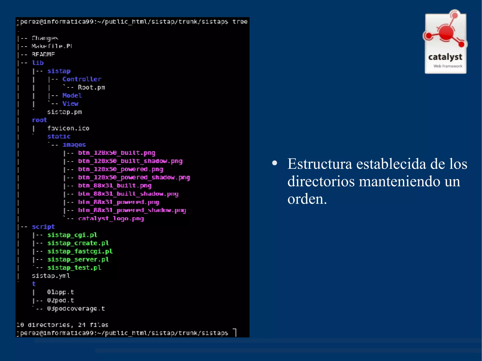 Estructura establecida de los directorios manteniendo un orden. 