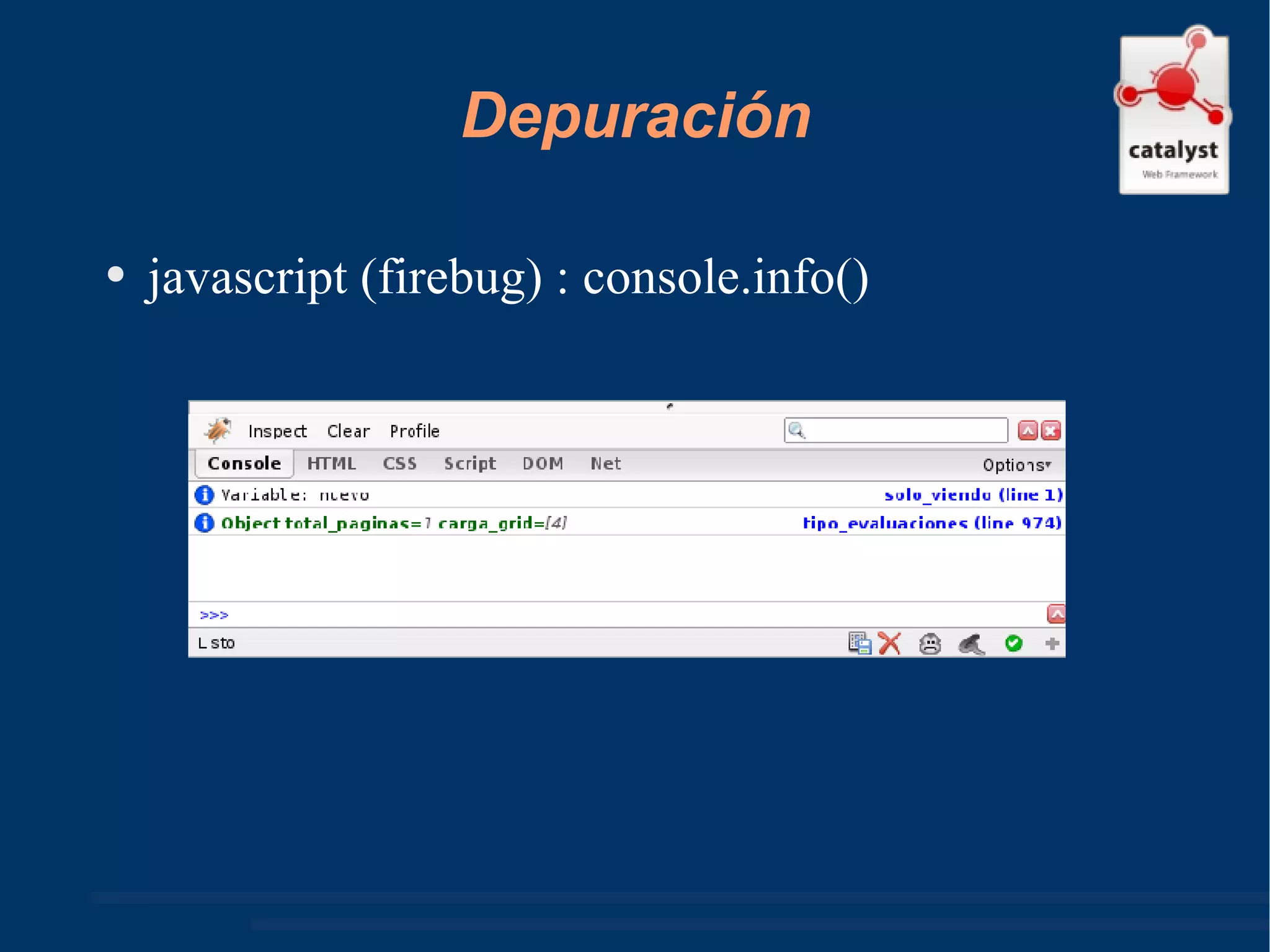 Depuración javascript (firebug) : console.info()  