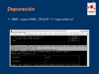 Depuración DBIC: export DBIC_TRACE=”1=/tmp/salida.txt” 
