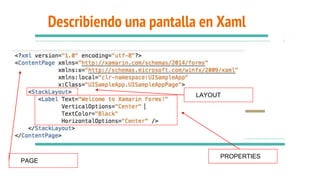 Describiendo una pantalla en Xaml
PROPERTIES
LAYOUT
PAGE
 