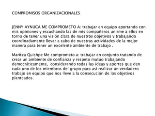 1.-El trabajo en equipo facilita la consecución de objetivos comunes.2.- Mejora localidad de vida de  los miembros.3.- Agrega valor  a los procesos.4.- Genera aprendizajes colaborativo.5.- Potencia los talentos personales6.- Promueve la coordinación entre sus miembros.7.- Genera sinergia.