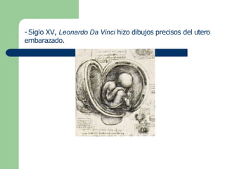 -Siglo XV, Leonardo Da Vinci hizo dibujos precisos del utero
embarazado.
 