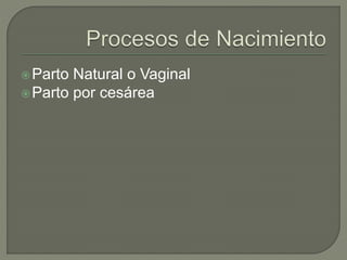 Parto Natural o Vaginal
Parto por cesárea
 