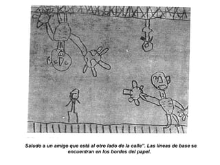 " Saludo  a  un amigo que está al otro lado de la calle”. Las líneas de base  se  encuentran en los bordes del papel.  