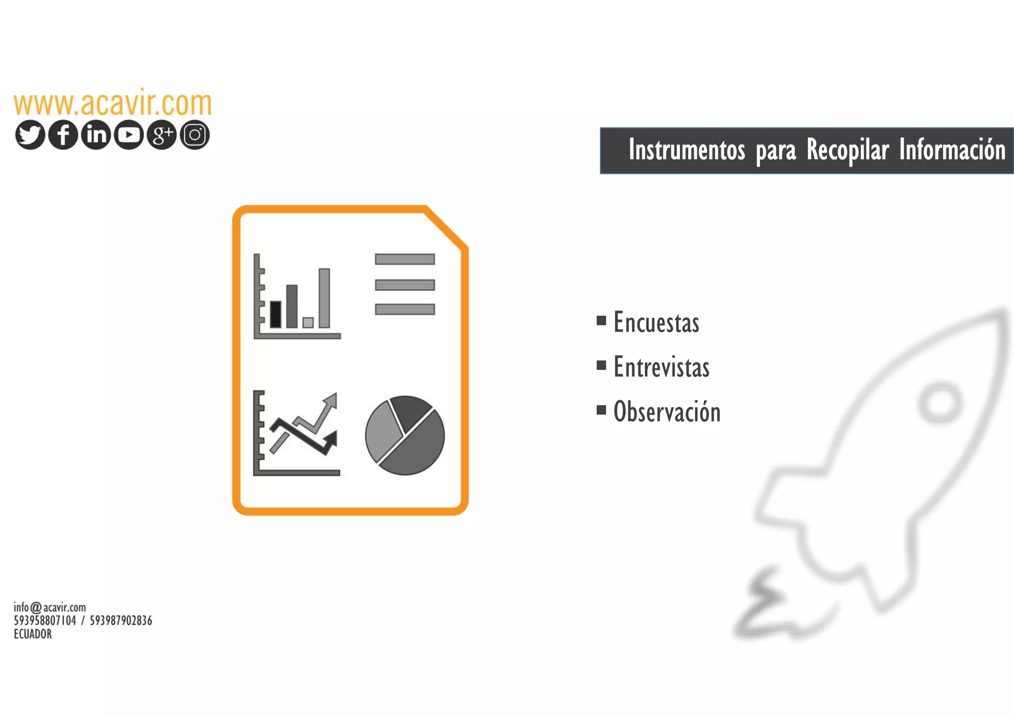 Instrumentos para Recopilar Información
Encuestas
Entrevistas
Observación
