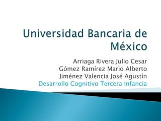 Universidad Bancaria de México Arriaga Rivera Julio Cesar Gómez Ramírez Mario Alberto Jiménez Valencia José Agustín Desarrollo Cognitivo Tercera Infancia  
