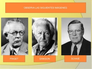 PIAGET ERIKSON SCHAIE
OBSERVA LAS SIGUIENTES IMÁGENES:
 