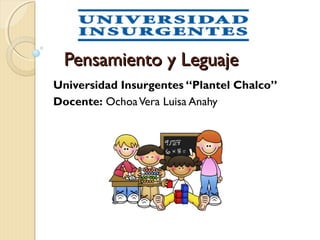 Pensamiento y LeguajePensamiento y Leguaje
Universidad Insurgentes “Plantel Chalco”
Docente: OchoaVera Luisa Anahy
 