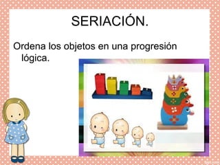 SERIACIÓN.
Ordena los objetos en una progresión
lógica.
 