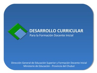 DESARROLLO CURRICULAR
Para la Formación Docente Inicial
Dirección General de Educación Superior y Formación Docente Inicial
Ministerio de Educación - Provincia del Chubut
 