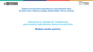 Analizamos un ejemplo de modelización
para construir explicaciones sobre el mundo físico
Modelo cambio químico
Explica el mundo físico basándose en conocimientos sobre
los seres vivos, materia y energía, biodiversidad, Tierra y universo
 