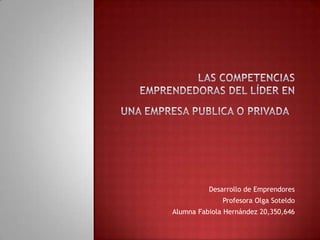 Desarrollo de Emprendores
Profesora Olga Soteldo
Alumna Fabiola Hernández 20,350,646
 