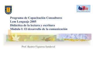 Programa de Capacitación Consultores Lem Lenguaje 2005 Didáctica de la lectura y escritura Módulo I: El desarrollo de la comunicación Prof. Beatriz Figueroa Sandoval 